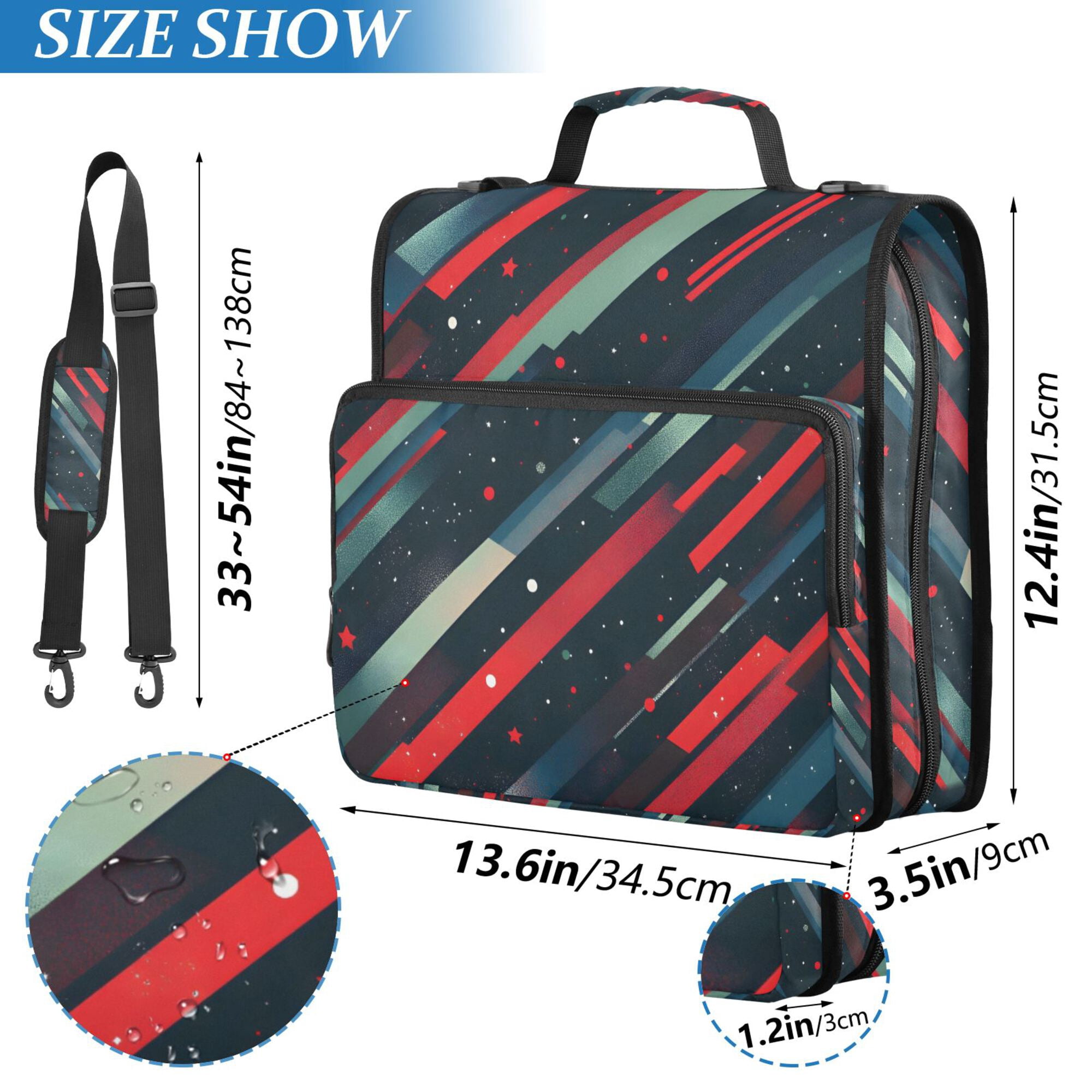 FORMRS Zipper Binder with Shoulder Strap 2-inch Ring 500 Sheet Capacity File Bag, Stars Abstract Lines