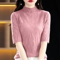 thumbnail image 2 of Womens Tops Casual Pullover Sweaters Knit Cozy Autumn Winter Clothes Fall Winter Semi High Neck Knitted Pullover Sweater Slim Fit Ribbed Texture Versatile Casual Blouse, 2 of 6