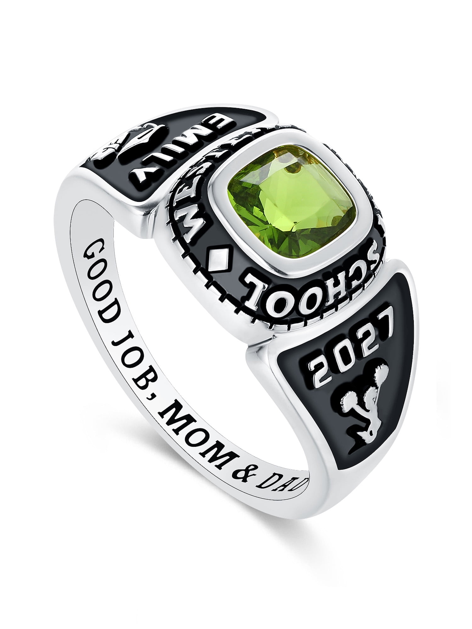 Mementos USA Customized Women's Class Ring 10kt White Gold for High School and College-Eternal