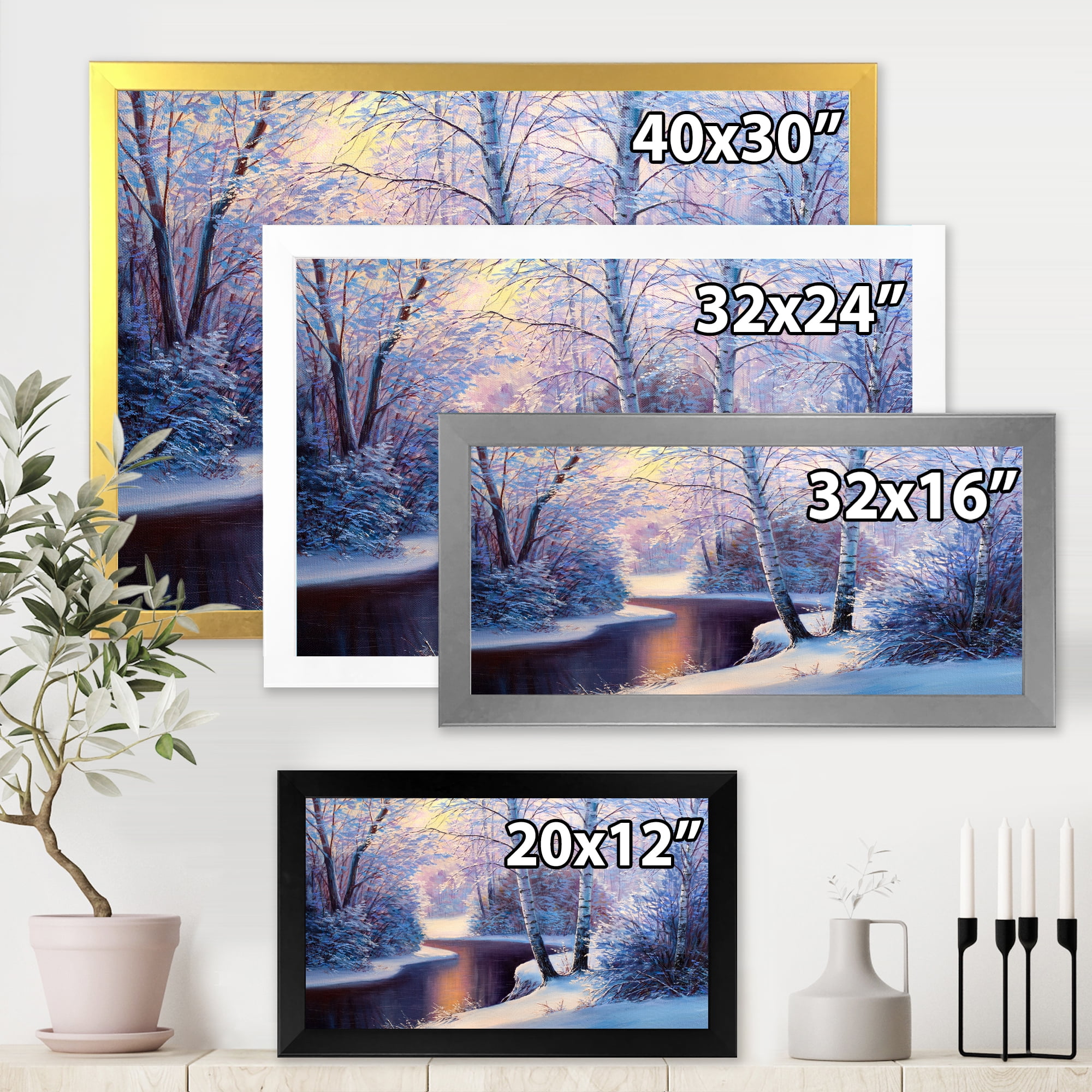 Designart 'Christmas Forest With Trees and River I' Traditional Framed Art Print