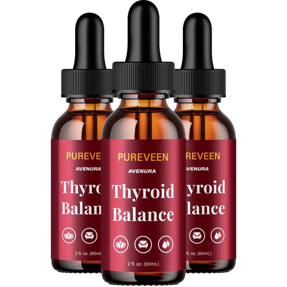 Pureveen Liquid Drops – Pure Veen Drops Extra Strength Natural Blend Thyroid Balance Advanced Formula, 3 Pack, 3 Month Supply