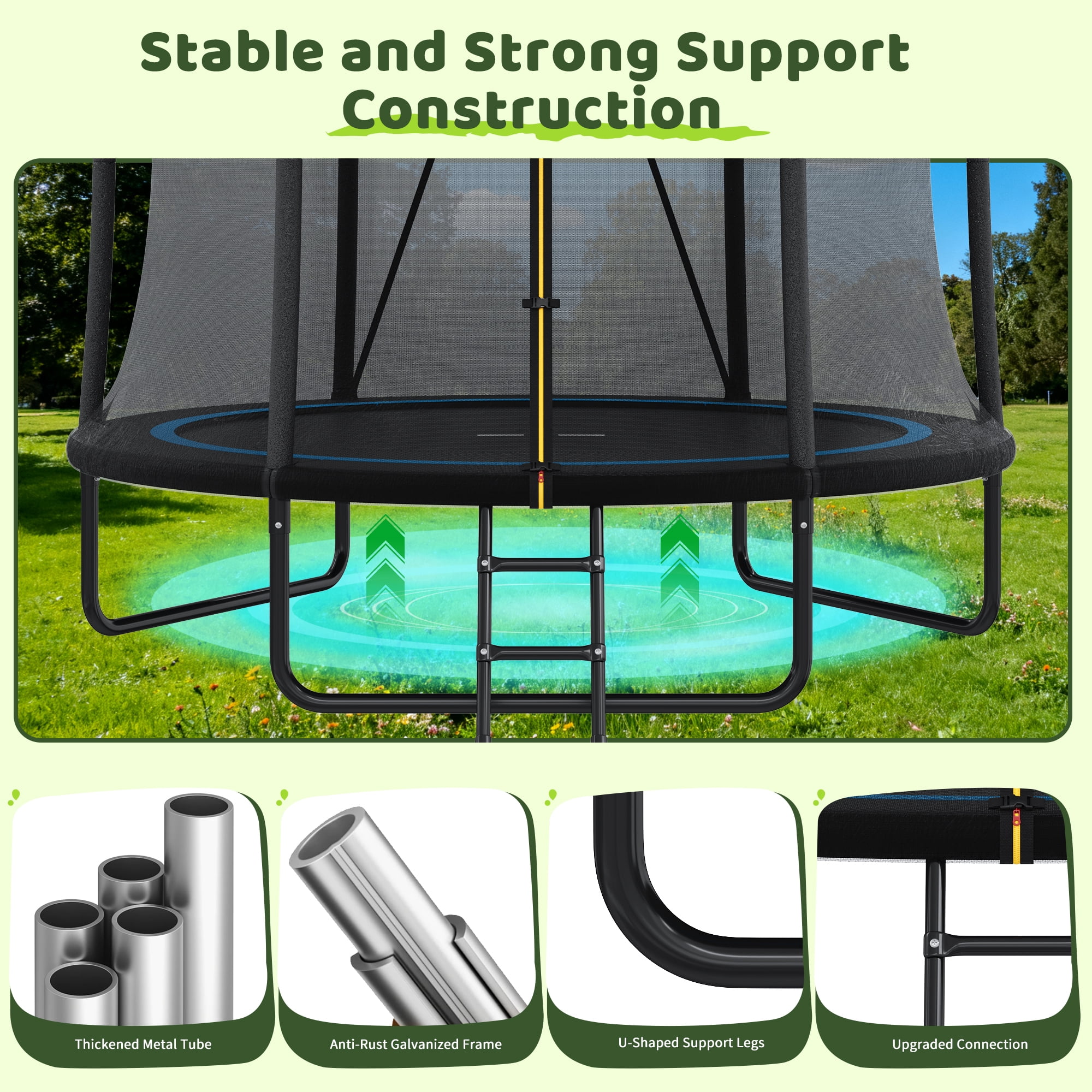 Arspjes 8FT Trampoline for Kids,Outdoor Trampoline with Enclosure net and Ladder,Backyard Recreational Trampoline,Black
