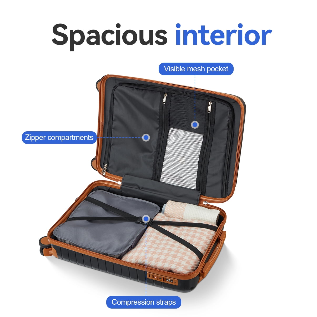 5-Piece PP Luggage Set with TSA Lock, 20"/24"/28" Spinner Suitcases + Handbag + Toiletry Bag, TPE Silent Wheels, Travel Accessory Bundle for Family Trips