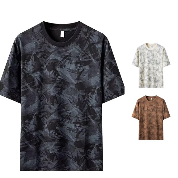 Rggeeun Mens Tshirts Tie-Dye Pattern Short Sleeve Crew Neck Loose Fit Soft Breathable for Summer Play Sports Comfort Shirts,Black,Xxl