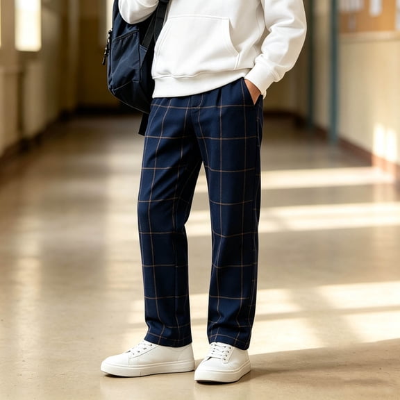 LUGOGNE Boys Uniform Pants Kids Stretch Chino Pants Straight Leg Flat Front Dress Pants for School Uniform formal Occasions and Casual Everyday