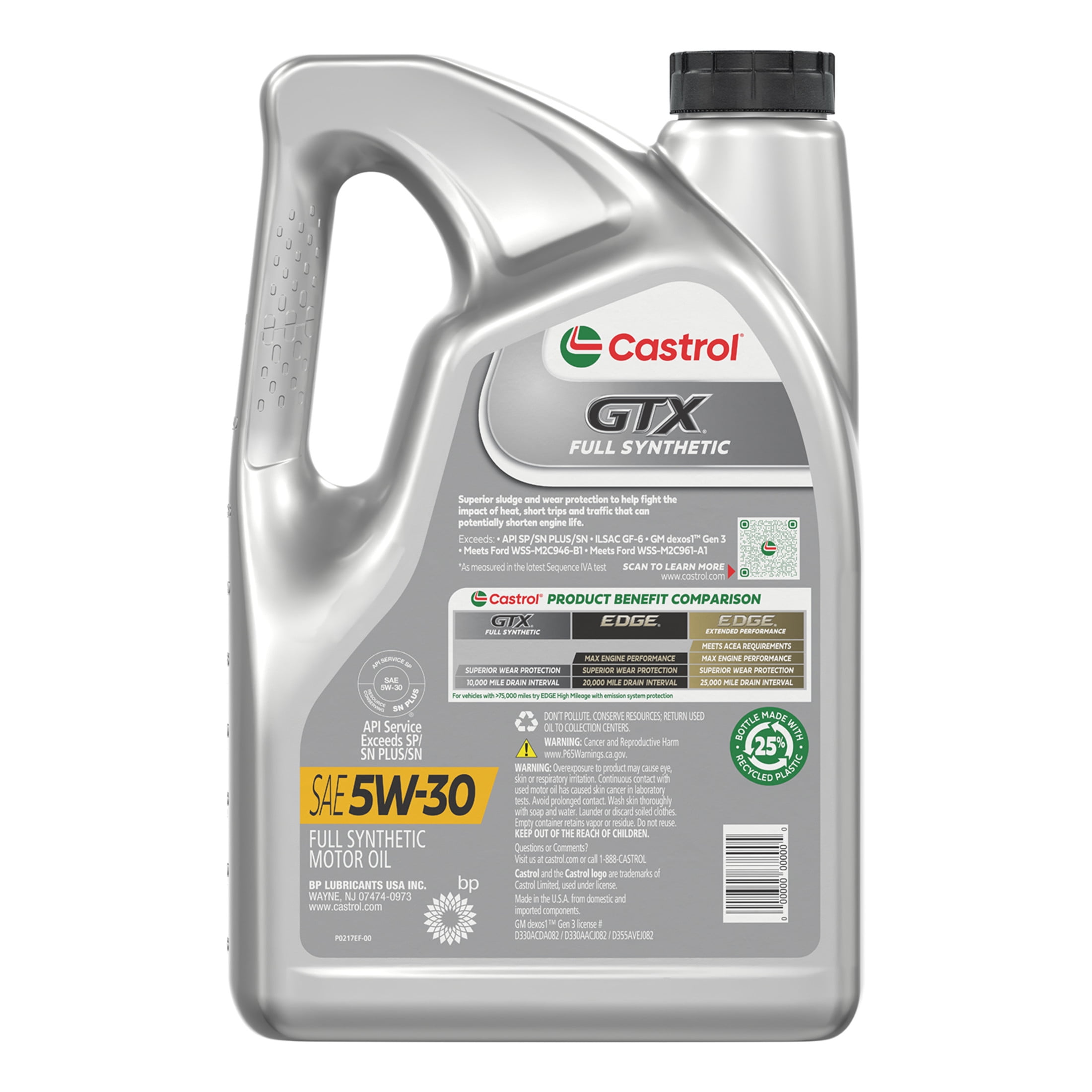 Castrol GTX Full Synthetic 5W-30 Motor Oil, 5 Quarts (RFID)