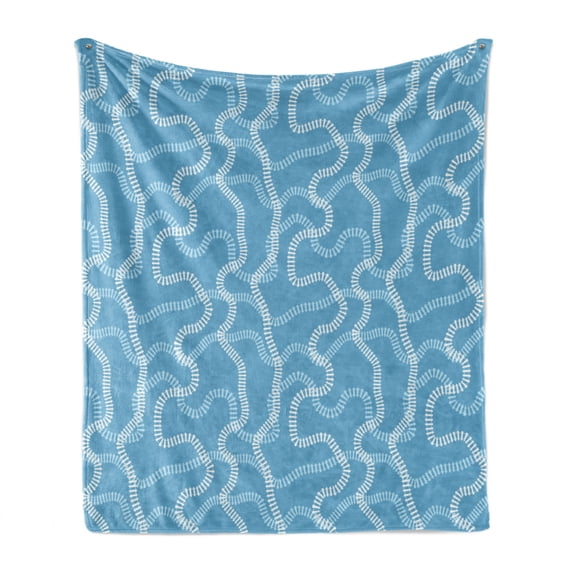 Train Track Soft Flannel Fleece Blanket, Continuous Pattern of Swirling Railroads Nursery Themed Simple Print, Cozy Plush for Indoor and Outdoor Use, 60" x 80", Blue Pale Blue White, by Ambesonne