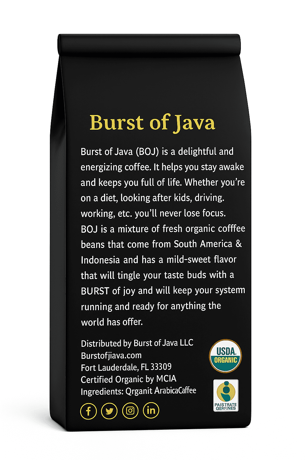 Organic Dark Roast Whole Bean Coffee | USDA Certified Fair Trade 100% Arabica | Bold Rich Strong Small Batch | Burst of Java 1 lb