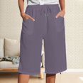 thumbnail image 2 of Seductiva Women's Lounge Pants Women's Solid Color Cotton Linen Pants with Pockets Drawstring Loose Casual Five Quarter Pants Business Work Casual Pants 1PC, 2 of 4