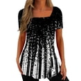 thumbnail image 1 of Blusa de manga corta para mujer, cuello cuadrado, verano, blusa tipo túnica, blusa holgada, camisetas básicas, negro, XXL, 1 of 5