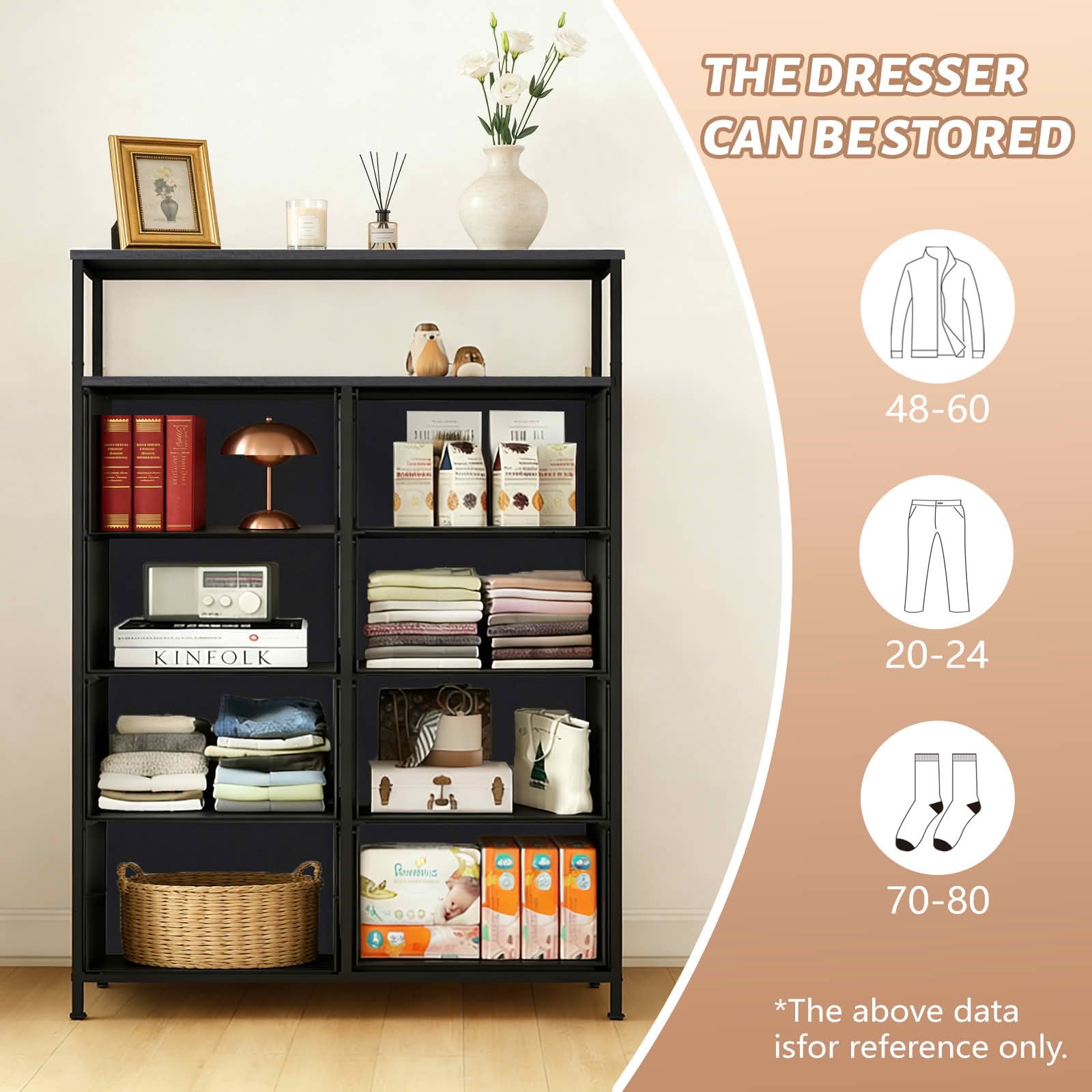 MAYEERTY 45.9-Inch 8-Drawer Fabric Dresser, Tall Storage Cabinet with Open Shelf for Bedroom Closet