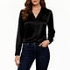 thumbnail image 3 of RKSTN Women's Satin Silk T Shirts Oversized Dressy V Neck Elegant Pleated Front Puff Long Sleeve Shirts Womens Casual Solid Plus Size Loose Fits Comfy Formal Business Baggy Work Office Blouses, 3 of 7