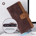 thumbnail image 7 of Leather For Apple iPhone 17e / iPhone 16e RFID Blocking Dual Tone Flip Wallet Case, With Card Holder Buckle Magnetic Closure Shockproof Kickstand Protective Phone Cases Cove,Brown, 7 of 7