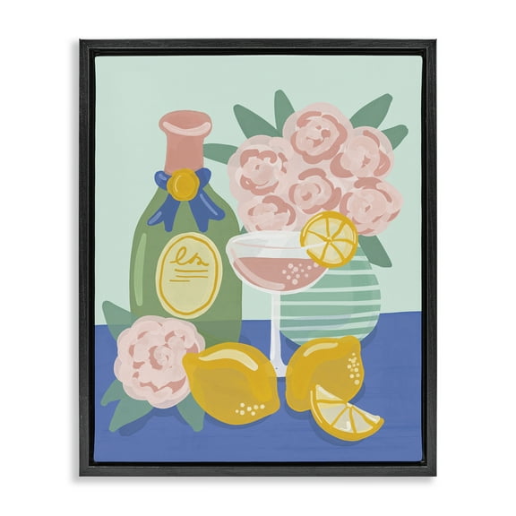 Stupell Industries Lemons & Drinks Still Life Food & Beverage Painting Black Floater Framed Canvas Art Print Wall Art, 17 x 21