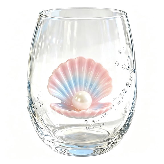 Clearance! STIJGGN Clear Glass Cups, Ocean Animal Colorful Scallops Artisan Glassware Collection, Novelty Ocean Drinking Stemless Wine Glasses, Gift for Friends Family