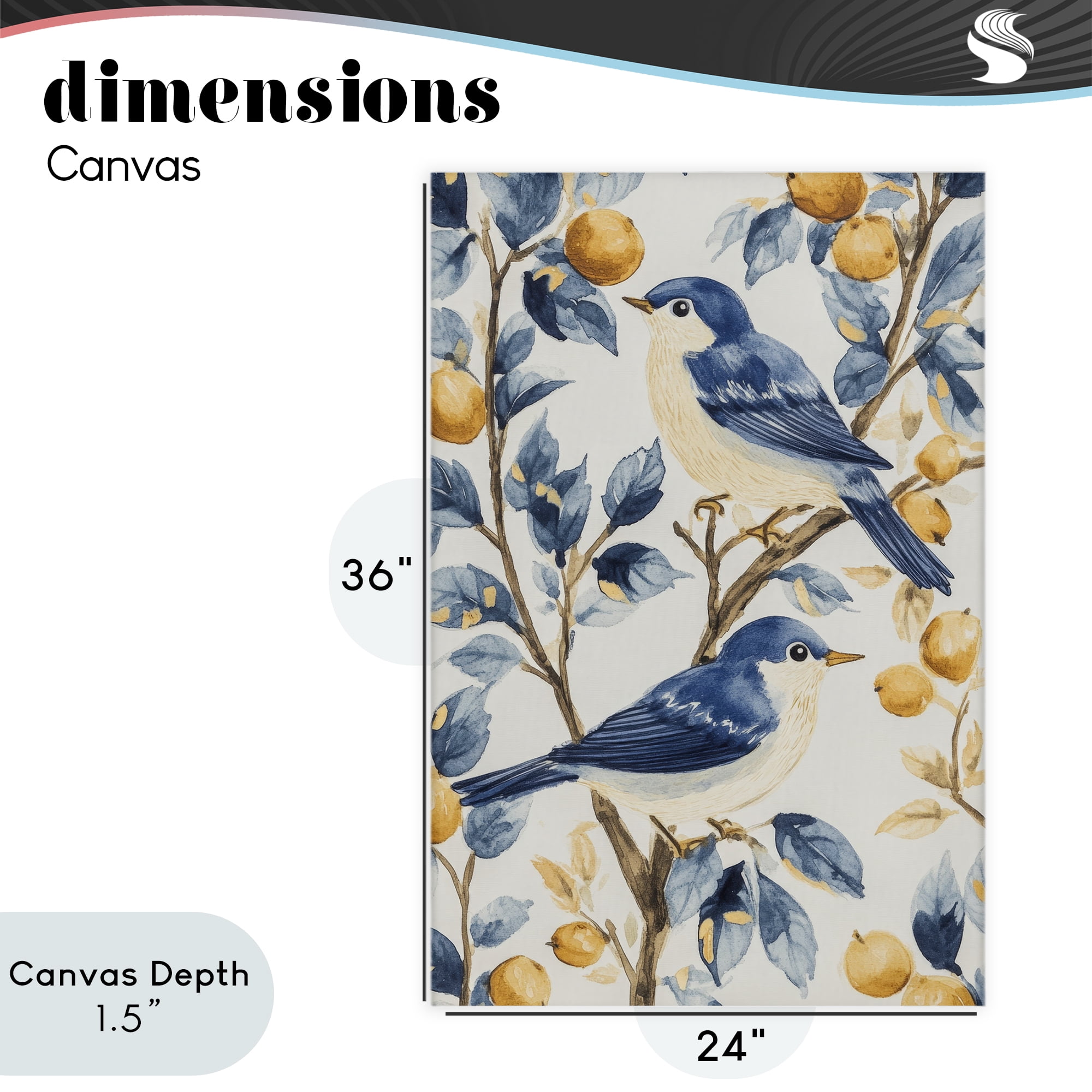Stupell Industries Sweet Blue Birds on Lemon Branch Canvas Wall Art, design by Petal Prints Design