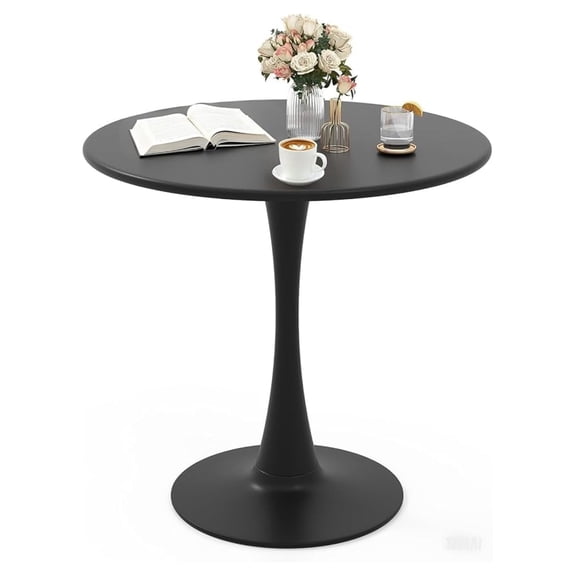 32 Inches Black Round Dining Table, Modern Kitchen Table for 2 to 4 Person, Metal Round Pedestal Table for Apartment, Small Space, Cafe