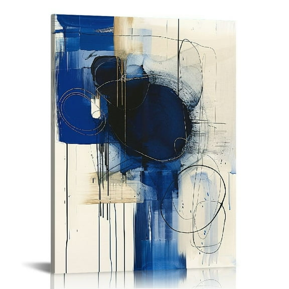Creowell Blue Abstract Wall Art Navy Blue and Gold Wall Decor Blue Art Wall Decor Blue and White Wall Art Navy Wall Decor Navy Blue Bathroom Wall Decor Blue Canvas Wall Art 16x20 in / 12x16 in
