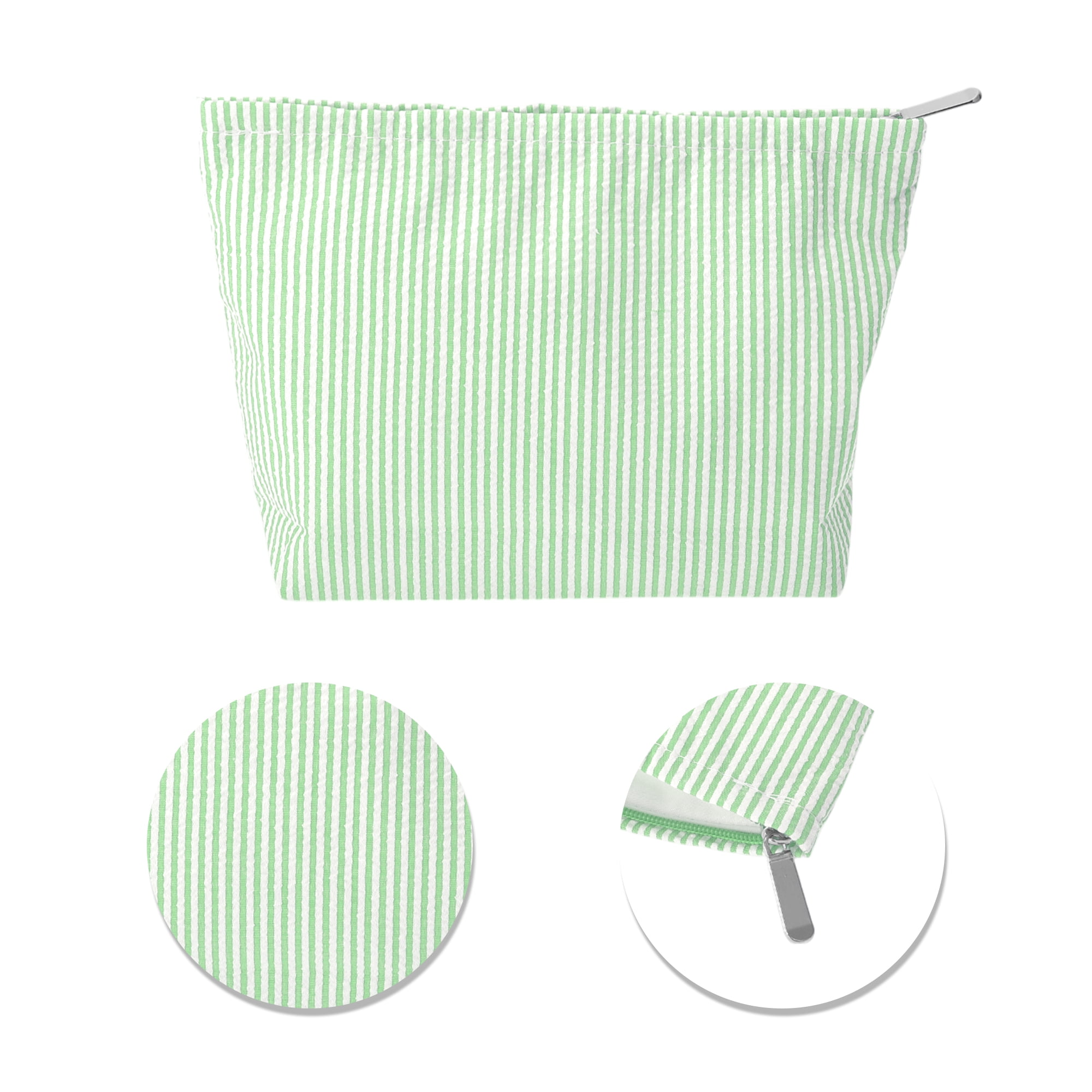 Unique Bargains 1 Pc Seersucker Stripes Makeup Bag Green