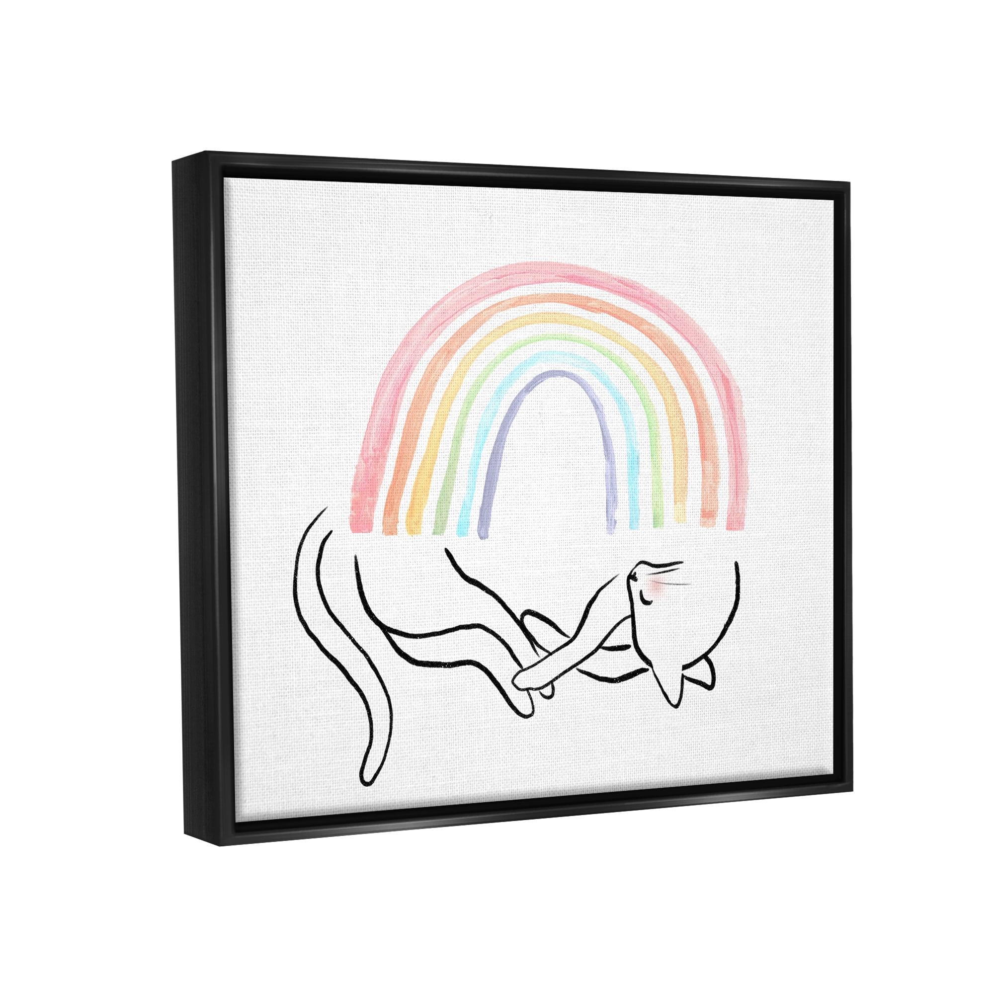 Stupell Industries Sleeping Cat Rainbow Pet Animals & Insects Painting Black Floater Framed Art Print Wall Art