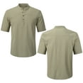thumbnail image 5 of Tyhengta Men's Cotton Henley Shirt Band Collar Short Sleeve Shirt Casual Summer Lightweight Breathable Shirt Army Green XL, 5 of 8