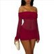 thumbnail image 1 of Vestido Ceñido Al Cuerpo para Mujer, de Transparente con Volantes, Brillante, Acampanado, de Larga, Ideal para Salir A Clubes Nocturnos Y2K. Vino Tinto XS, 1 of 7