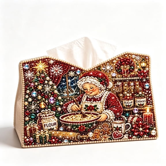 Diamond Art Tissue Box Cover Kit, PU Leather Foldable Tissue Holder, Christmas Project for Adults, Home Tabletop Decor Gift