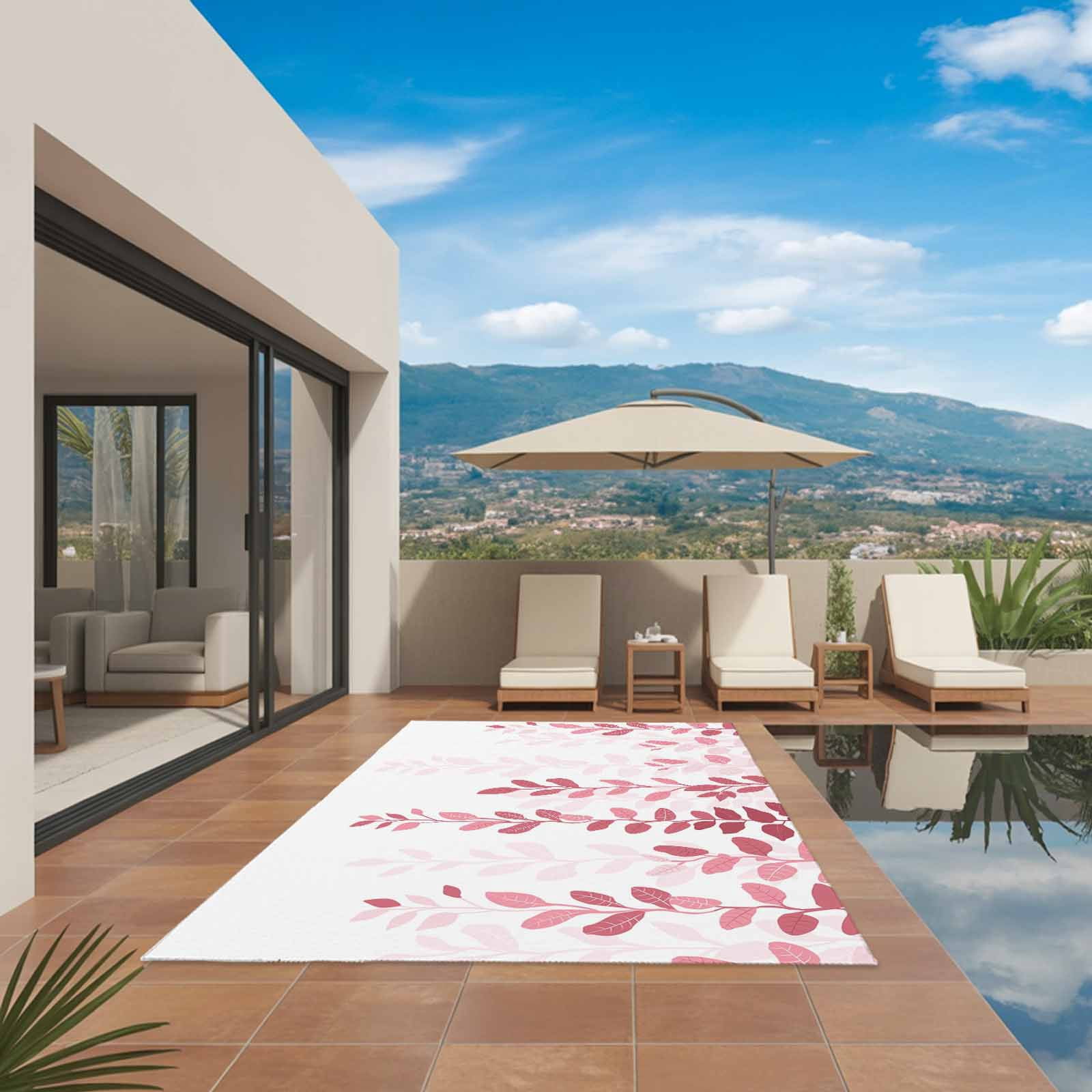 Outdoor Rug 5x8ft Pink Eucalyptus Floral Leaves Large Area Rug Nature Plant Branch Indoor Outdoor Carpet Outdoor Rugs Mats for Patio Camping,RV,Front Door, Outside Decor