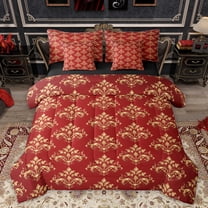 Homewish Ancientr Damask Jacquard 7-Piece Bedding Comforter Set,Baroque Print King Bedding Sets,Red Gold Bed Sheets For Boys Girls,Breathable Home Decor Reversible