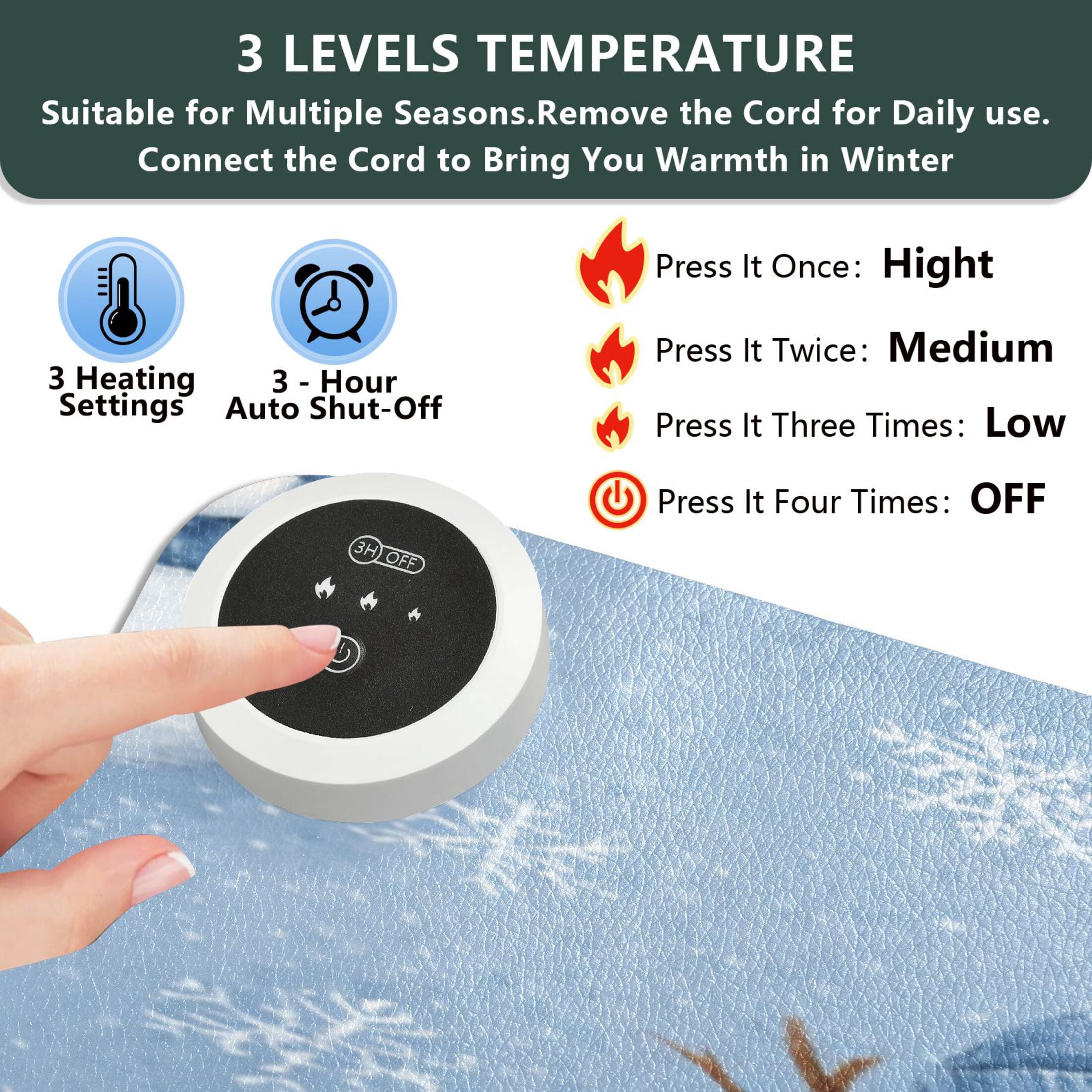 Large Heated Desk Mat Mouse Pad 31.5"x13"PU Leather Graphene Heating Desk Warmer with 3 Temperature Settings 110V US Plug Non-Slip Warm Pad for Home, Office, and Gaming Cute Branch Snowman Pattern