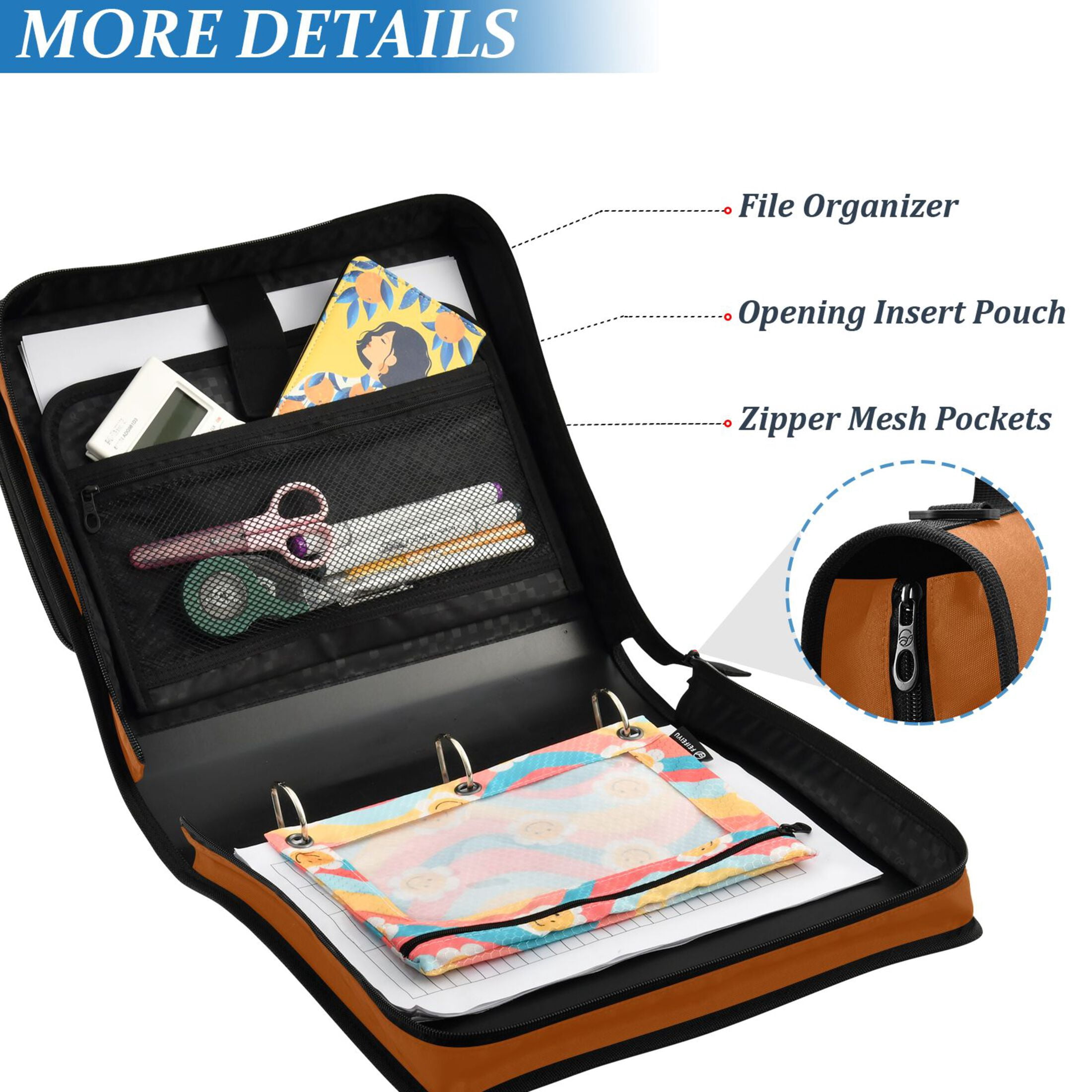 ALAZA Zipper Binder Brown 3 Ring Trapper Keeper File Folder Organizer Bag