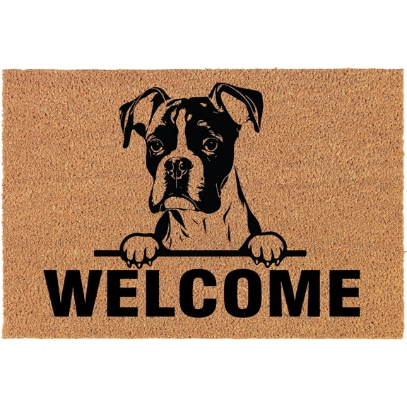 Welcome Doormat Door Mat Gift Welcome Peeking Boxer Dog 16x24 inch