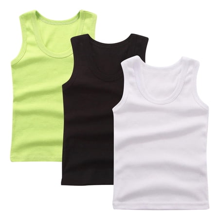 ZACPNCV 3PC Girls Tank Tops Cotton Sleeveless Undershirt Tank Tops Basic Shirts for Girls Kids Dancewear Green 5-6 Years