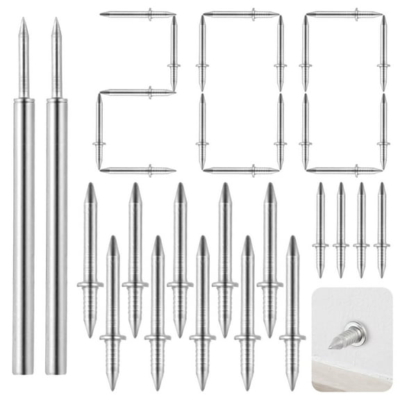 200 PCS Double-Headed Skirting Thread Seamless Nails, Dual-Headed Nails with 2 Installation Barrels, Skirting Liner Non-Marking Hidden Nails, 2-Sided Invisible Screws and Sleeve Tools