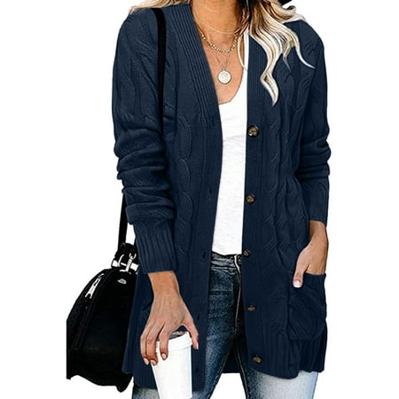 

Women Sweaters Comfy Elegant 2024 Knit Loose Fit Cardigan Navy Xxl