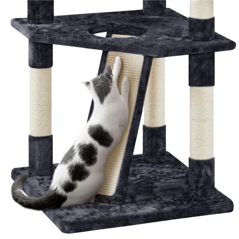 Yaheetech 79'' Multilevel Cat Tree Tower with 2 Condos & Basket & Scratching Posts & Ramp, Black