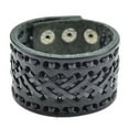 thumbnail image 2 of Naierhg Men's Women's Punk Braid Faux Leather Wide Cuff Bracelet Button Wristband Bangle Black, 2 of 7