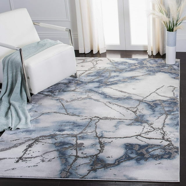 SAFAVIEH Craft Collection Area Rug - 5'3" Square, Grey & Blue, Modern Abstract Design, Non-Shedding & Easy Care, Ideal for High Traffic Areas in Living Room, Bedroom (CFT877L)