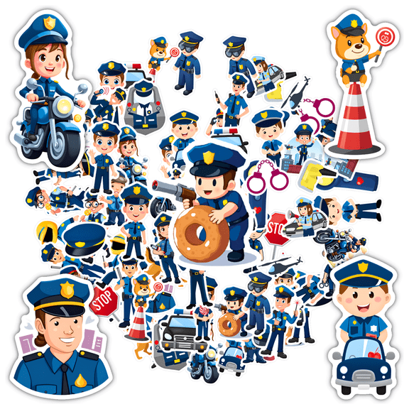 35pcs-50pcs Cartoon Stickers Police Stickers Law Enforcement Stickers Kids Stickers for Luggage Suitcase Phone