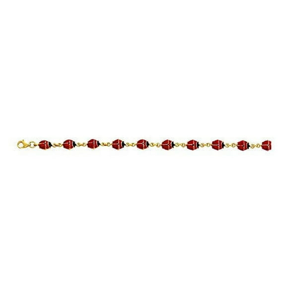 JewelStop 14k Solid Yellow Gold Rolo Lady Bug Station Enamel Bracelet, Lobster Lock -7 Inches, 3gr.