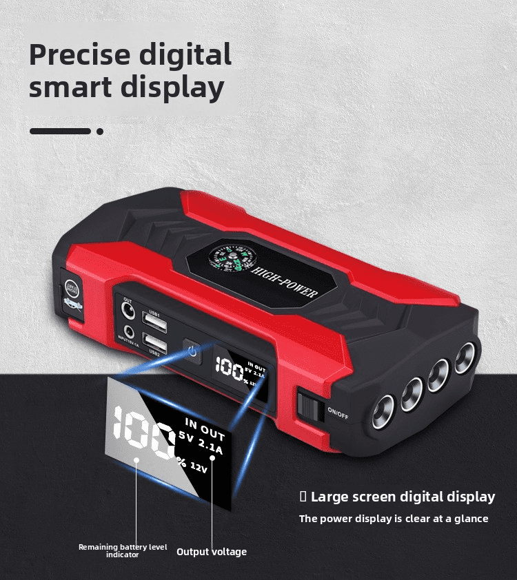 99800mAh Car Jump Starter with Air Compressor Portable Power Bank Battery Booster with USB Ports and LED Light for 12V Vehicle SUV