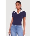 thumbnail image 2 of Women's Layered Look Ribbed Knit Polo Top, 2 of 4