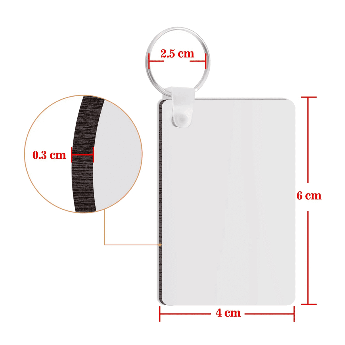 200 Pack Sublimation Keychain Blank Double Sided Heat Transfer MDF Board Key Ring DIY