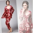 thumbnail image 3 of Lindreshi Womens Pajamas Sets Women Simulation Silk Print Pajamas Three-Piece Long-Sleeved Trousers Camisole, 3 of 5
