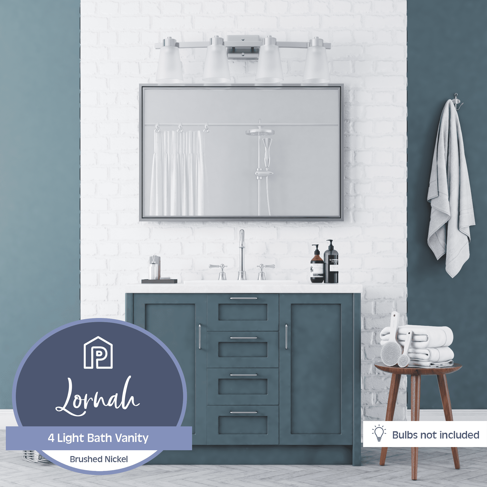 Prominence Home Fairendale 4-Light Brushed Nickel Bathroom Vanity Light with Frosted Glass Shade