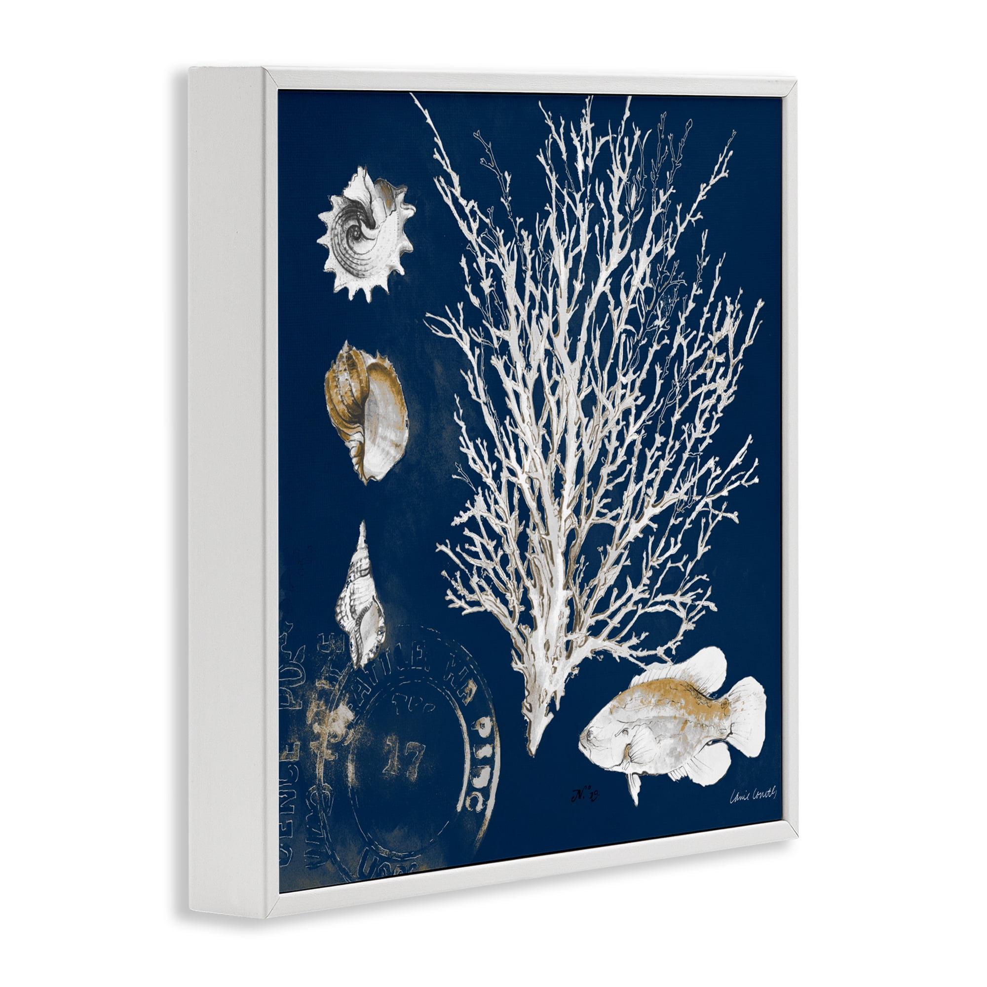 Stupell Industries Coral Medley on Navy White Framed Giclee Art, design by Lanie Loreth