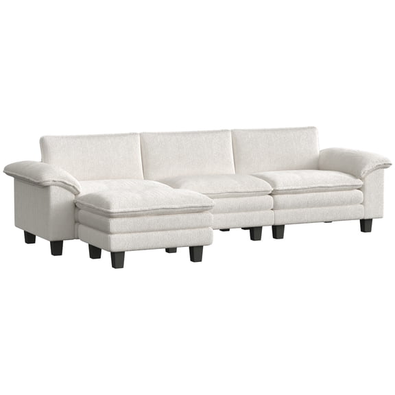 HOMCOM Sectional Sofa, L Shaped Couch with Deep Seat, Ottoman, Beige