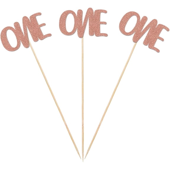 Rose Gold One Centerpiece Sticks, 12-Pack Table Topper Double-Sided Girl Birthday Party Decorations