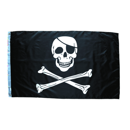 Pirate Jolly Roger Flag - 3x5 Foot Pirate Flag Double Stitched Jolly Roger Flag with Brass Grommets | 3 by 5 Foot Premium Indoor Outdoor Polyester Banner