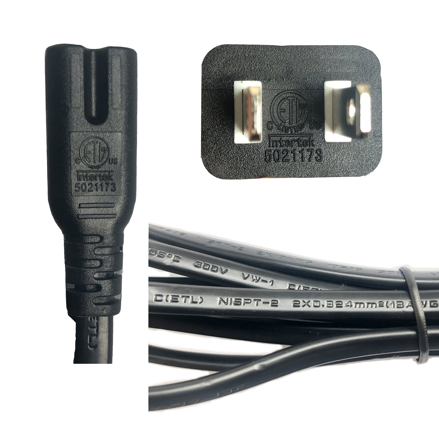 3 Pack,Standard 5ft (1.5m) 7Amps 125 Volts Black 2 Prong AC Power Cord 2-Slot for TV PS4 PS5 Speaker Monitor Xbox Wall Power Cable Replacement